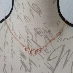 3 Circles Crystal Gems Golden Rose Necklace Tribe 17" long